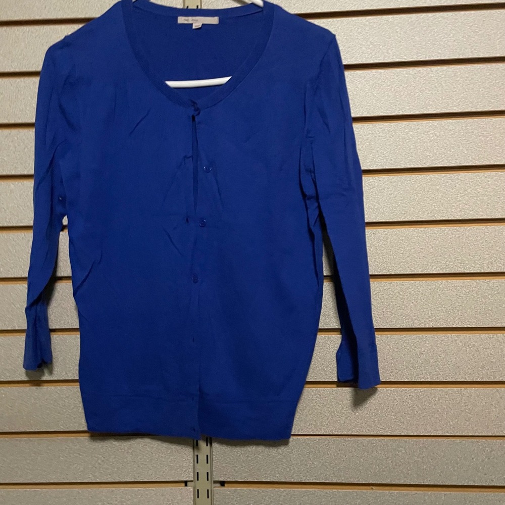 GAP Blue Knit Button Front‎ Cardigan Sweater Women Medium 3/4 Sleeve